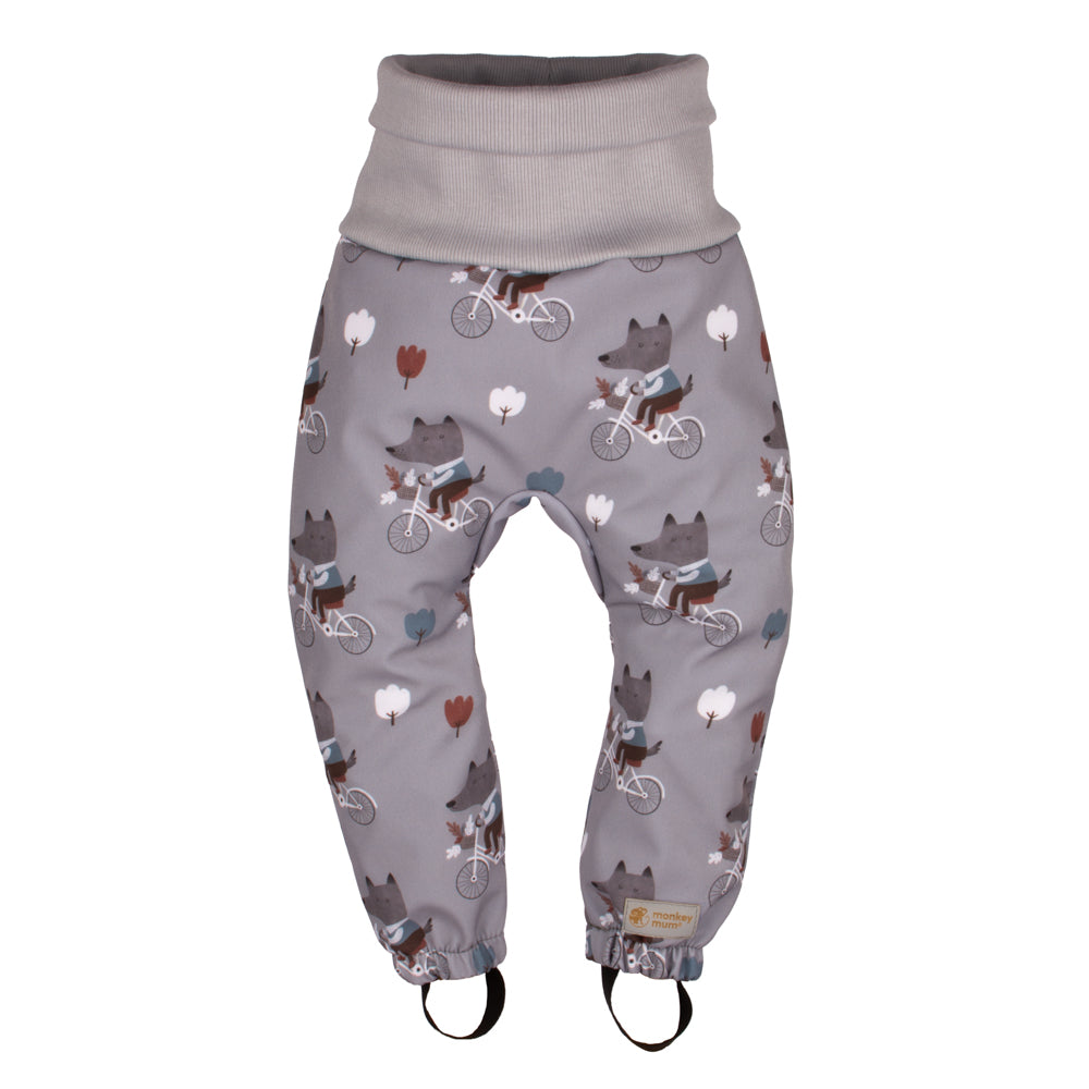Otroške rastne softshell hlače z membrano Monkey Mum® - Volkovi na kolesu