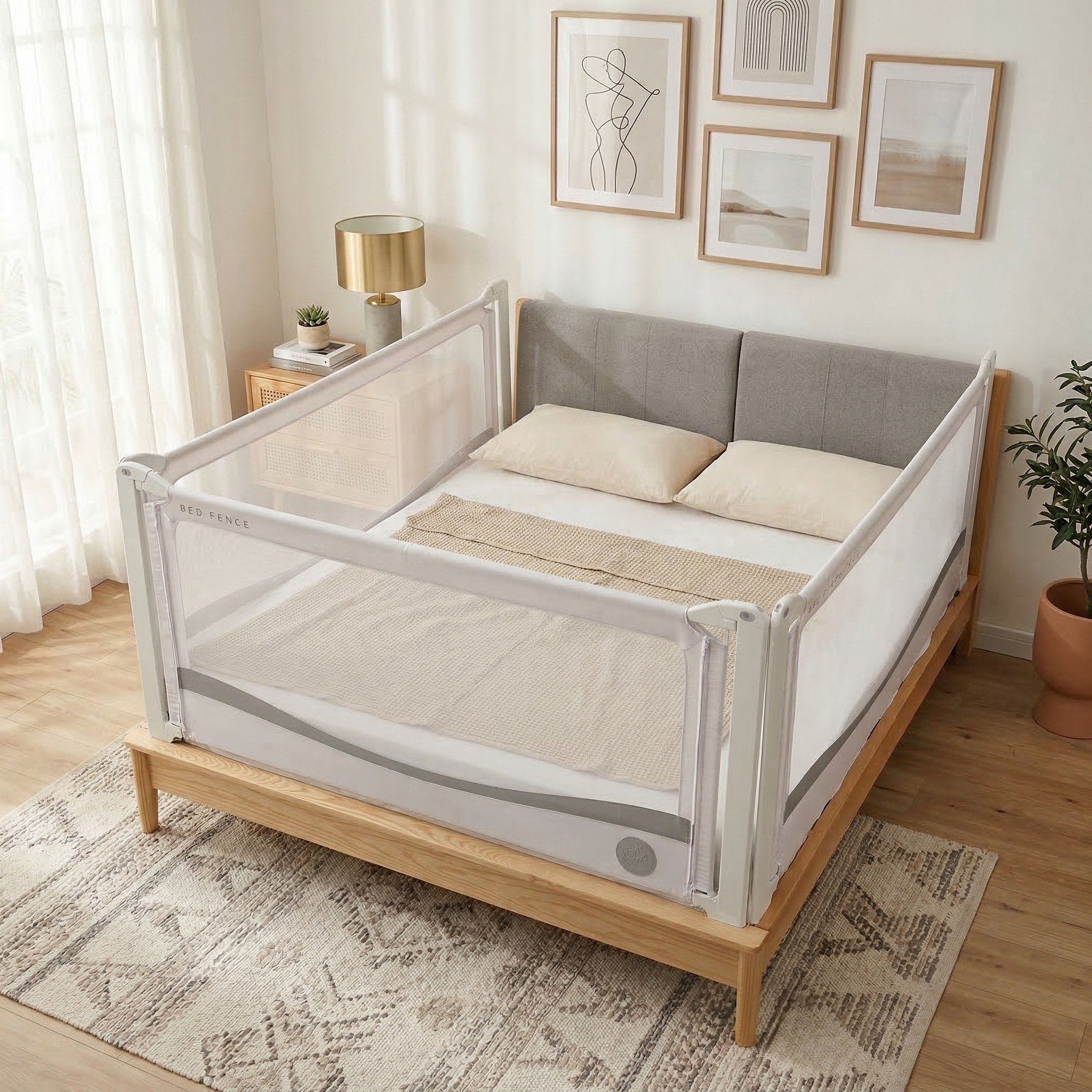 Posteljna ograja Monkey Mum® Premium - svetlo siva