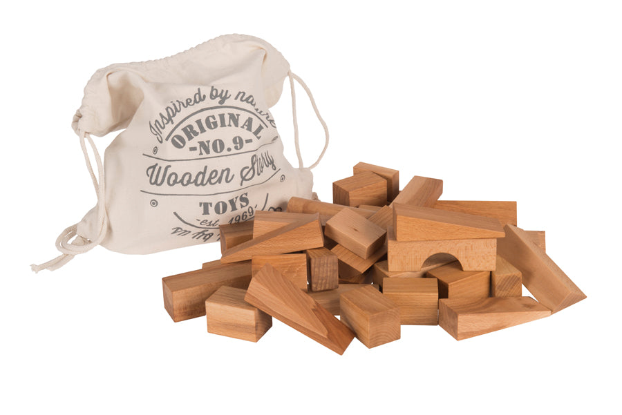 Wooden Story Kocke v bombažni vrečki XL - 50 ks - Narave