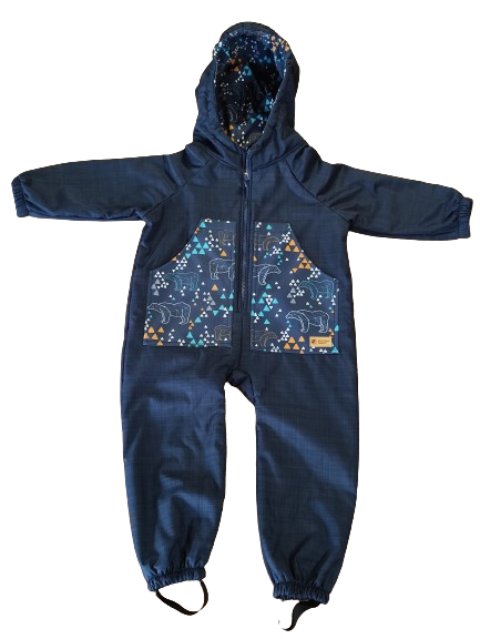 Monkey Mum® Otroški zimski softshell kombinezon s flisom - Pravljični večerniček z medvedom - vel. 98/104, 110/116