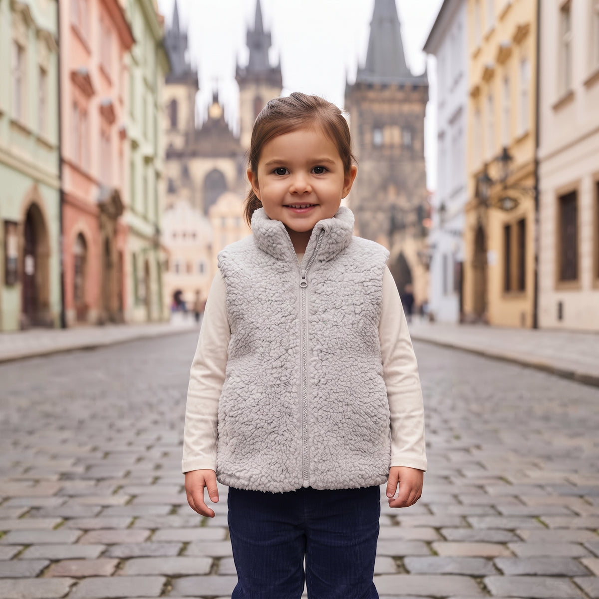 Vesta iz ovčjega flisa Monkey Mum® - Svetlo siva