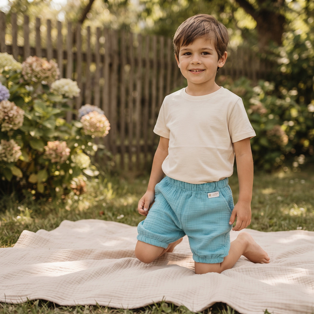 Mušlinaste kratke hlače Monkey Mum® - Metin odtenek
