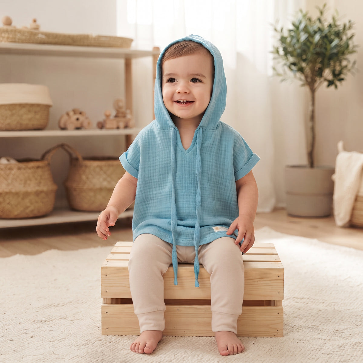 Mušlinasta majica s kapuco Monkey Mum® - Metin odtenek