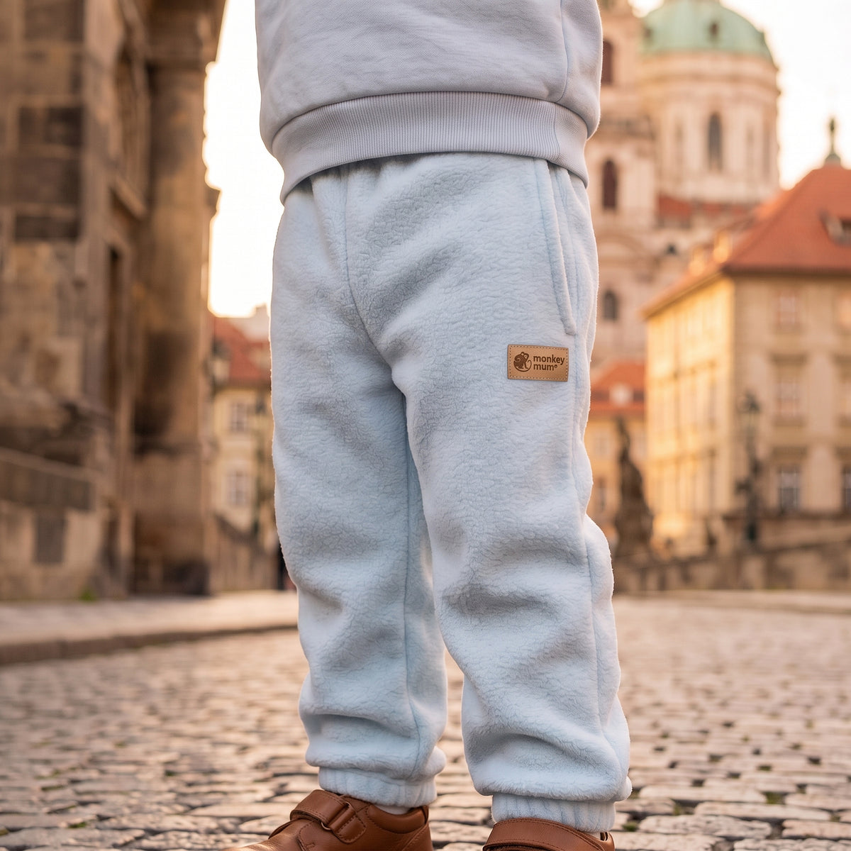 Monkey Mum® flis hlačke - Svetlo modre