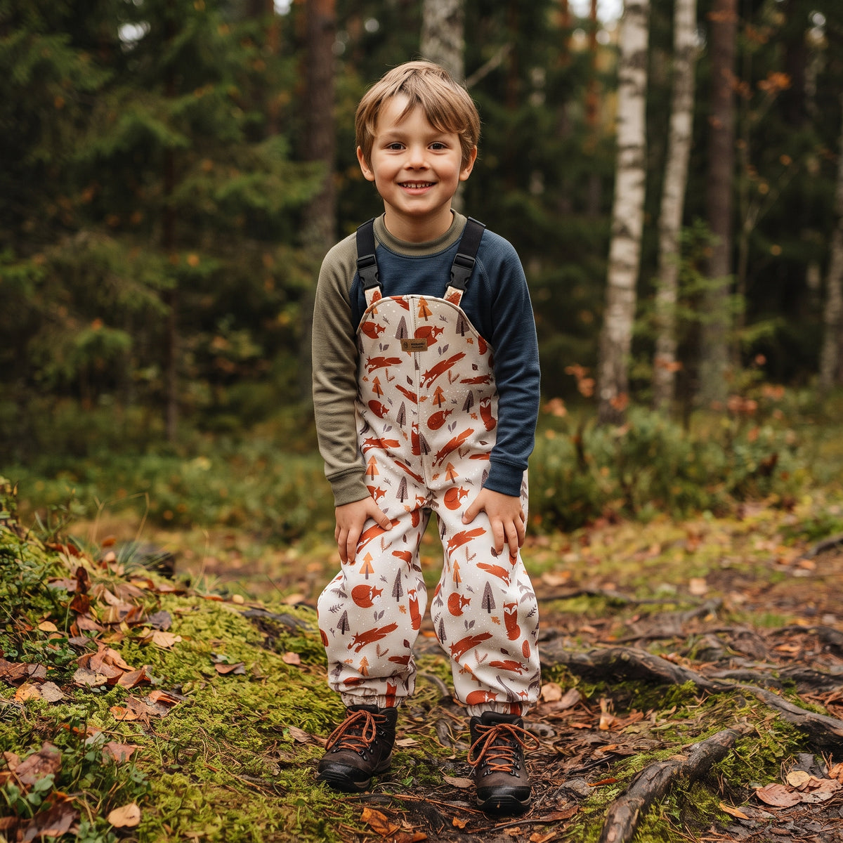 Monkey Mum® softshell bretelne hlače z membrano - Lisja igra