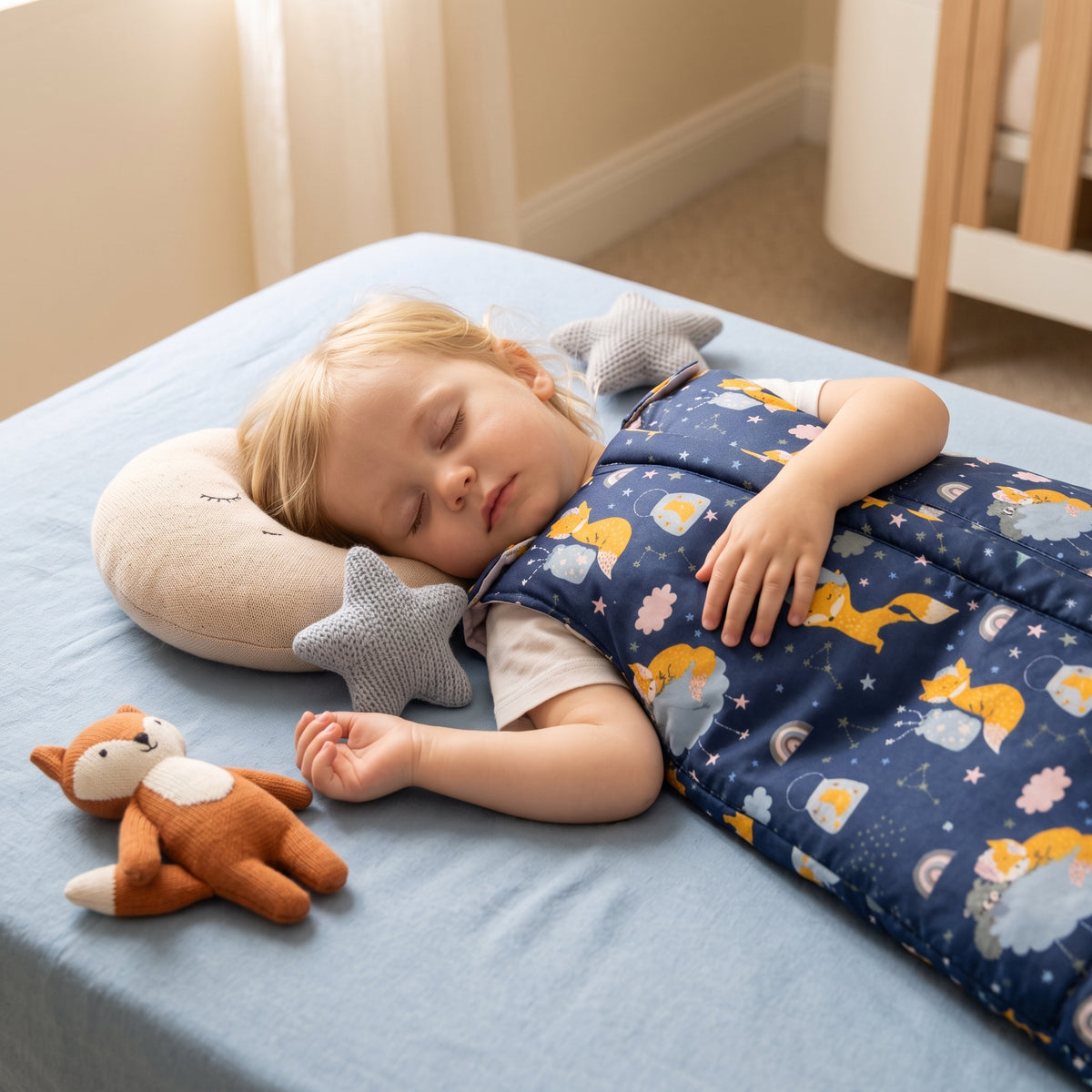 Zimska rastoča spalna vreča Monkey Mum® 0 - 4 leta - komplet - Sanjarjenje z lisico