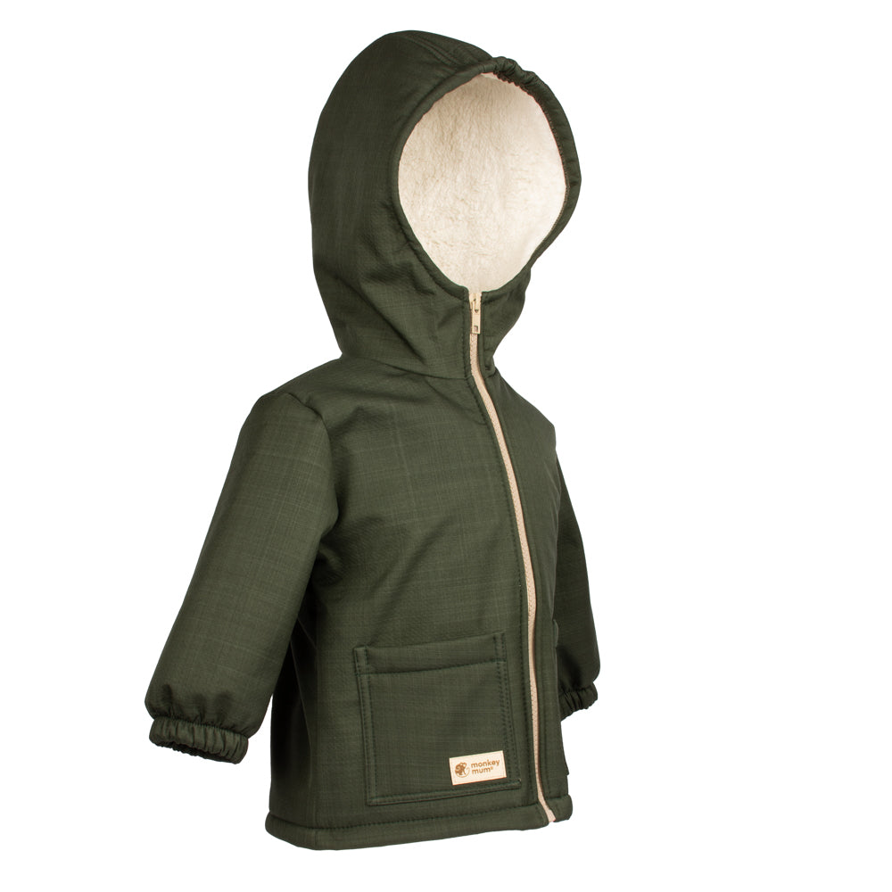 Otroška zimska softshell jakna s plišem Monkey Mum® - Kaki lovec