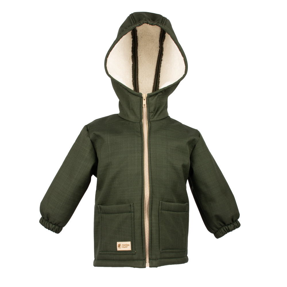 Otroška zimska softshell jakna s plišem Monkey Mum® - Kaki lovec