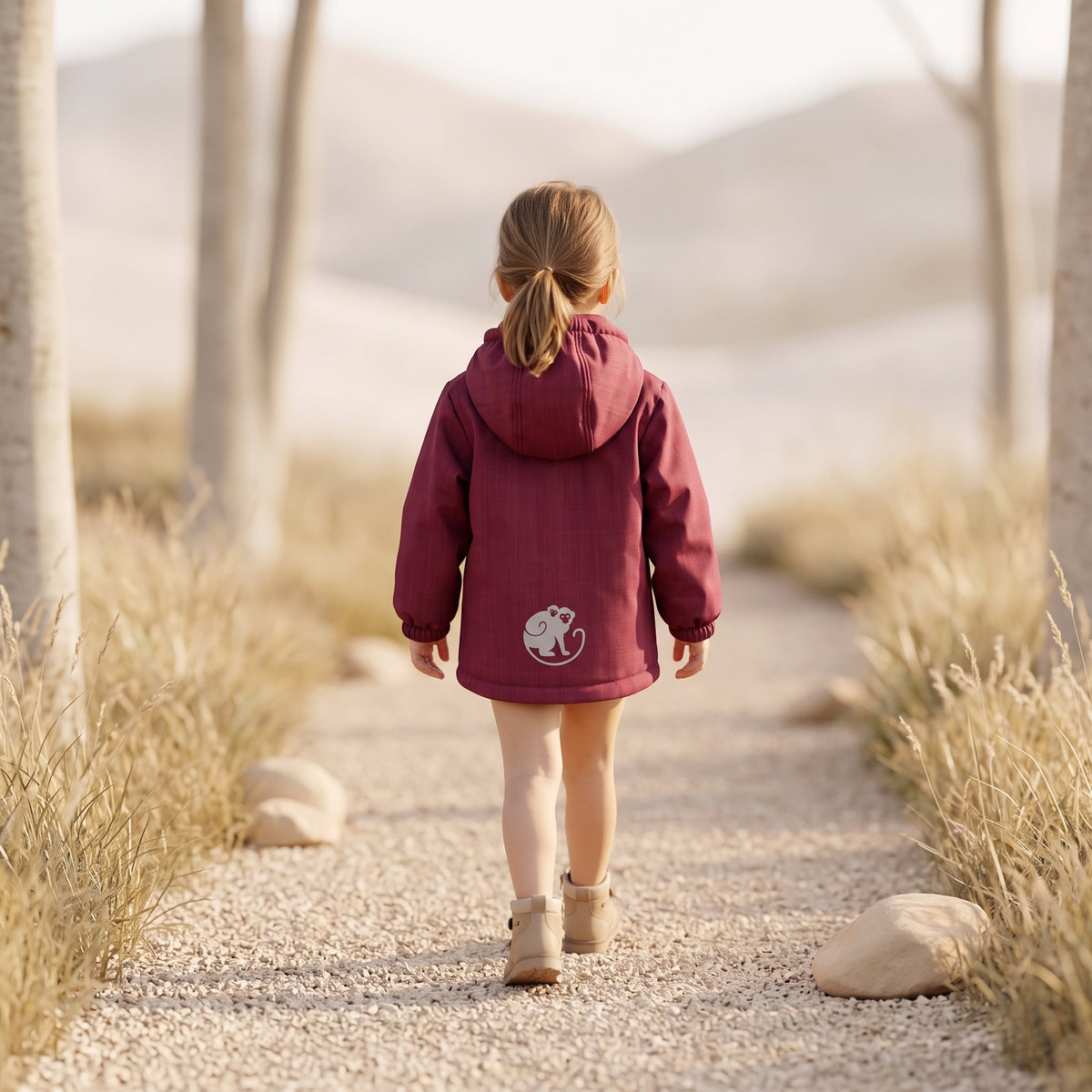Otroška zimska softshell jakna z ovčko Monkey Mum® - Vinska Rdeča kapica