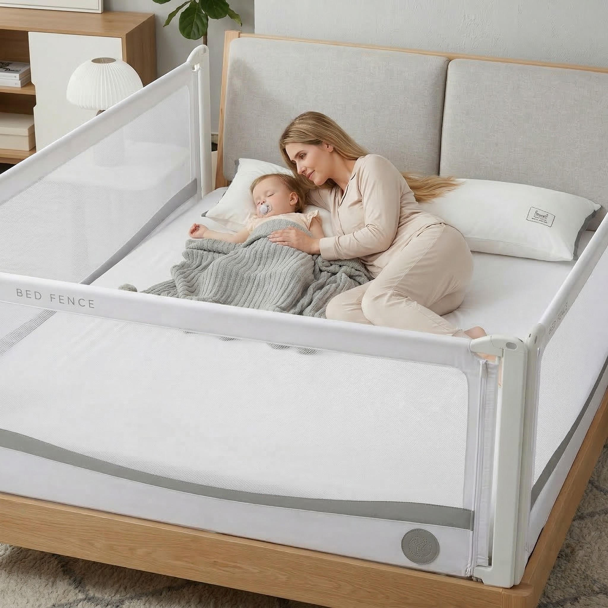 Posteljna ograja Monkey Mum® Premium - svetlo siva