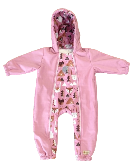 Monkey Mum® Otroški zimski softshell kombinezon s flisom - Rožnata ovčka v gozdu - vel. 62/68, 74/80