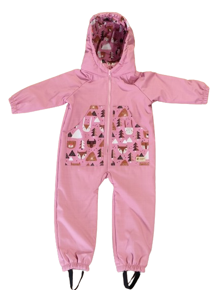 Monkey Mum® Otroški zimski softshell kombinezon s flisom - Rožnata ovčka v gozdu - vel. 98/104, 110/116