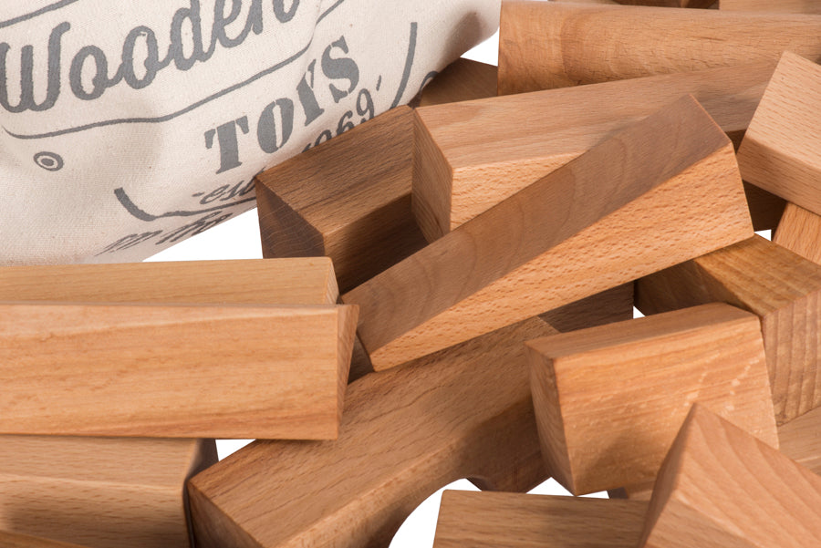 Wooden Story Kocke v bombažni vrečki XL - 50 ks - Narave