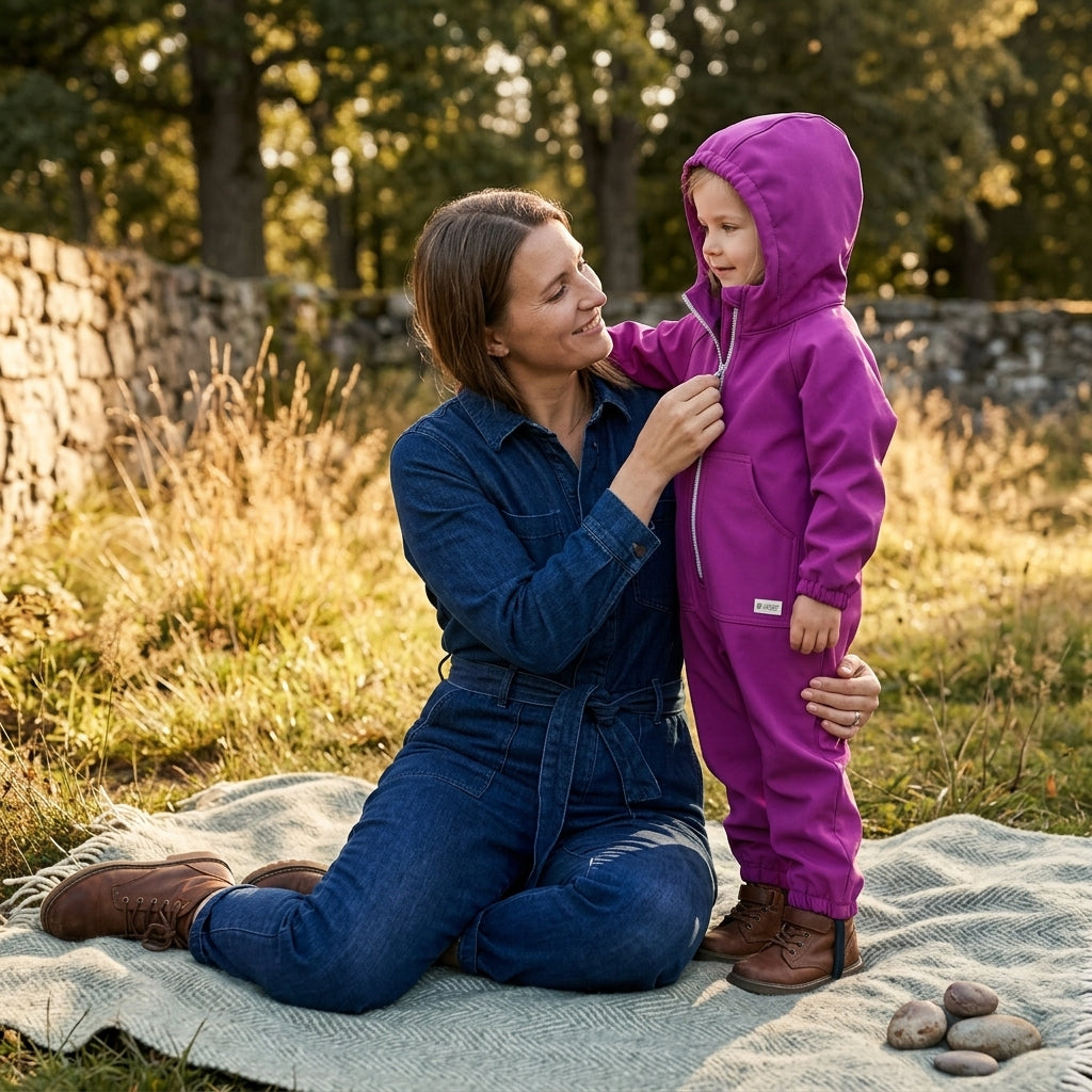 Monkey Mum® softshell kombinezon z membrano – Sočna malina - vel. 98/104, 110/116