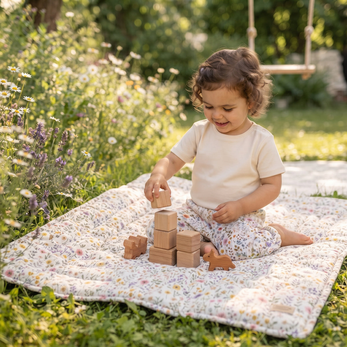 Mušlinaste kratke hlače Monkey Mum® - Cvetoči travnik