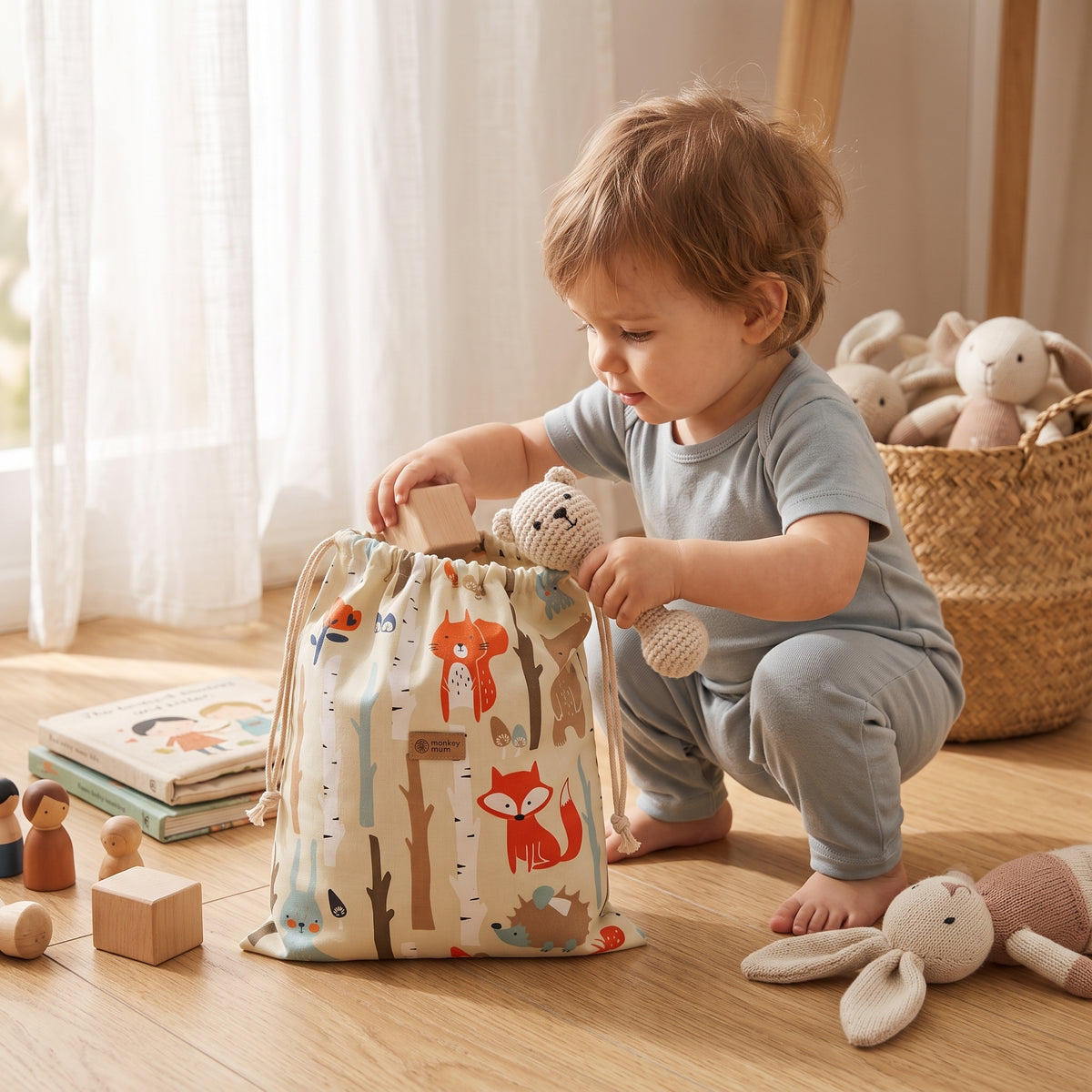 Platnena vrečka Monkey Mum® - Živali v gozdu