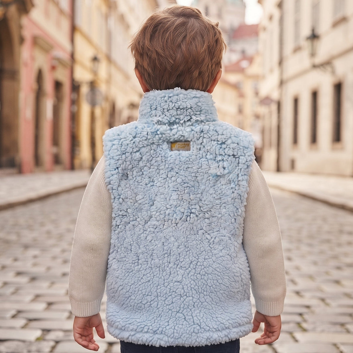 Vesta iz ovčjega flisa Monkey Mum®  - Svetlo modra