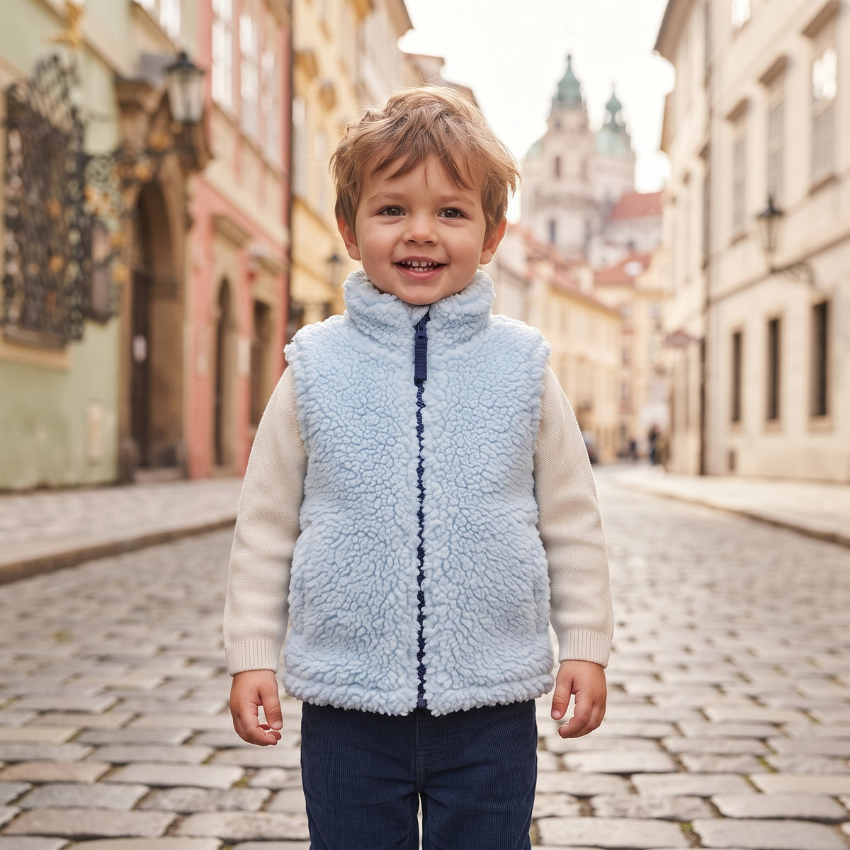 Vesta iz ovčjega flisa Monkey Mum®  - Svetlo modra