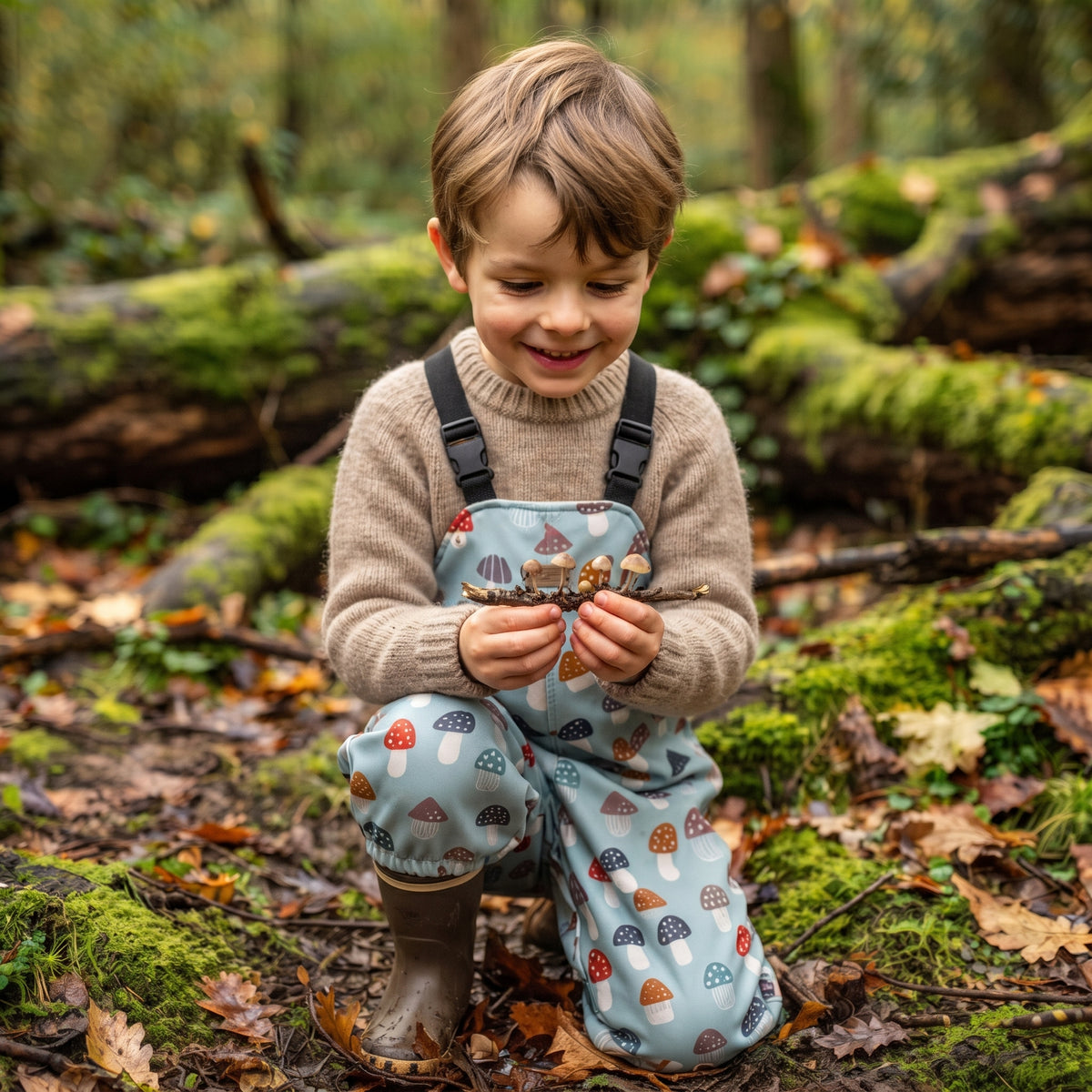 Monkey Mum® softshell bretelne hlače z membrano - Pisané mušnice