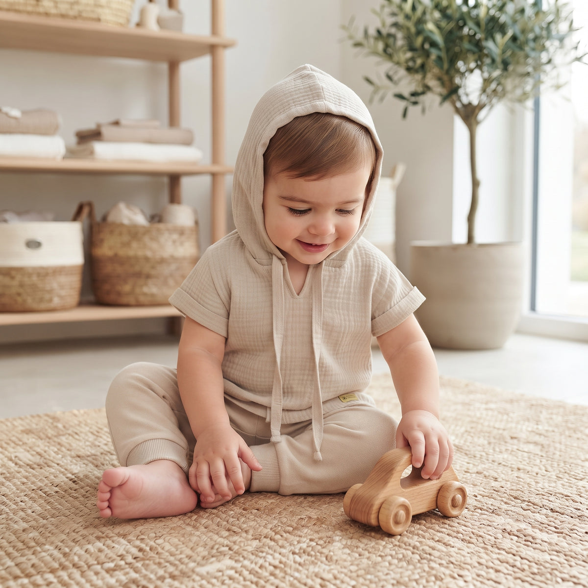 Mušlinasta majica s kapuco Monkey Mum® - Bež