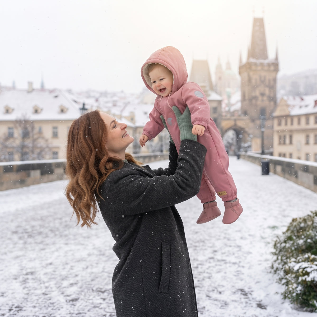 Monkey Mum® Otroški zimski softshell kombinezon s plišem - Roza ovčka - vel. 62/68, 74/80