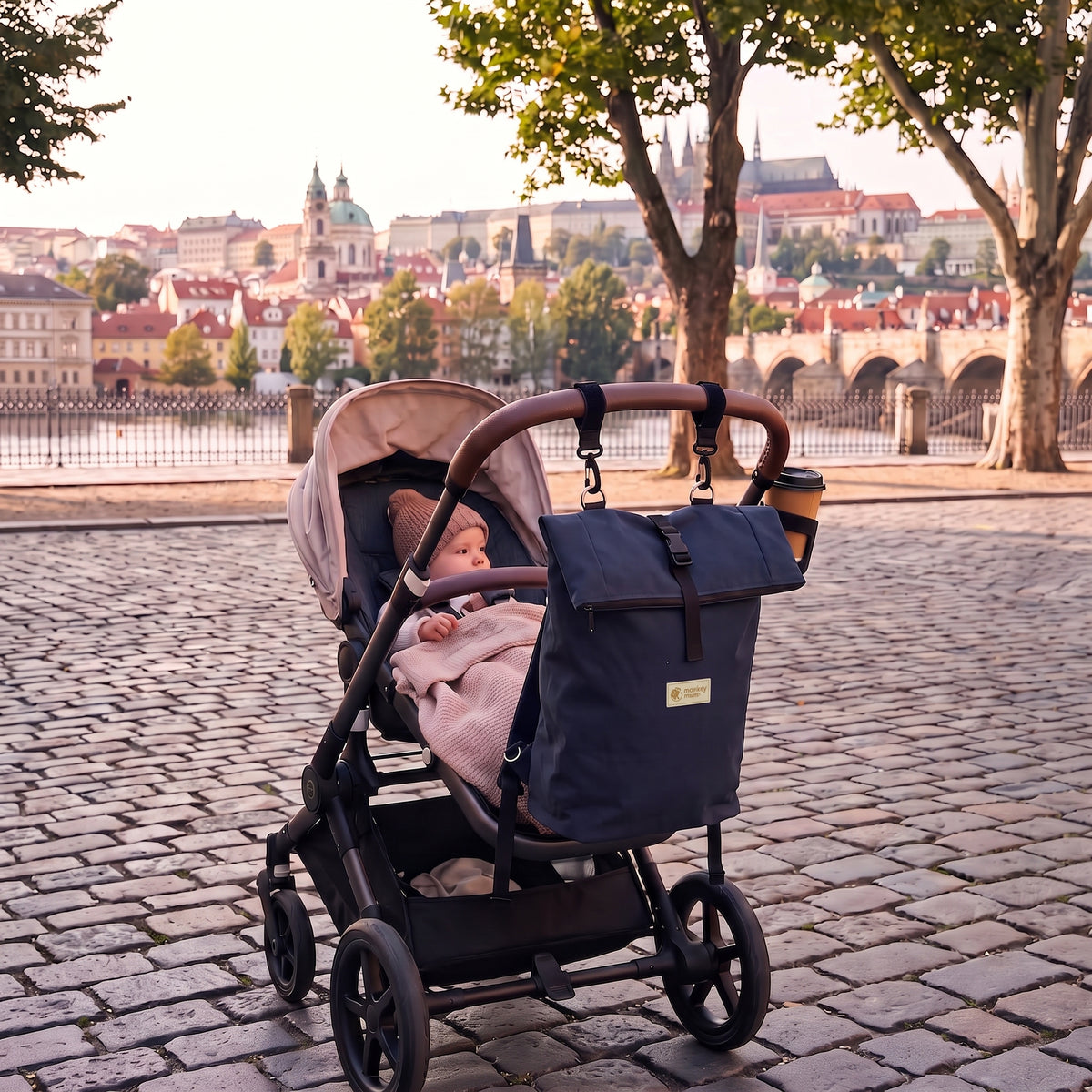 Monkey Mum® Softshell nahrbtnik za otroški voziček – Nočno nebo