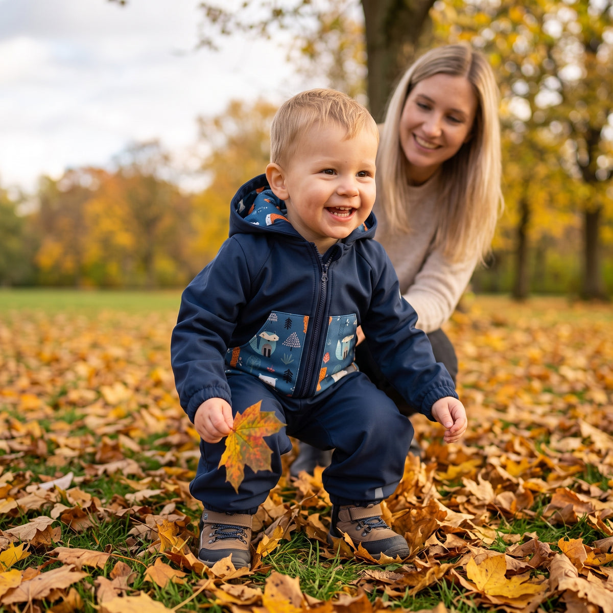 Monkey Mum® Softshell kombinezon z membrano – Nočno nebo z živalicami - vel. 98/104, 110/116