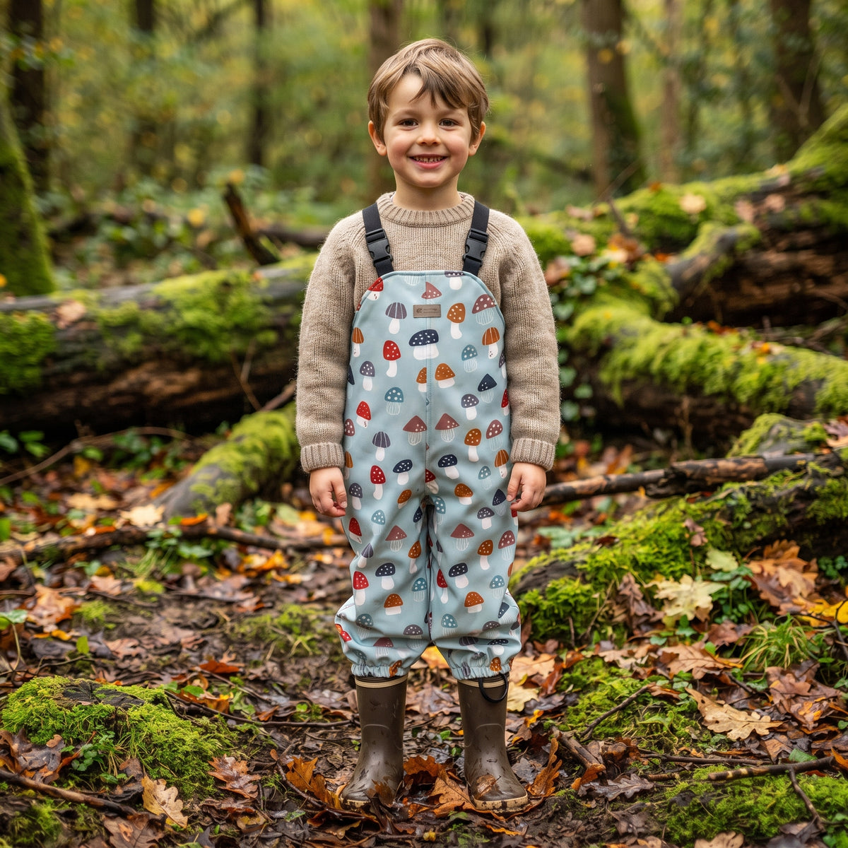 Monkey Mum® softshell bretelne hlače z membrano - Pisané mušnice