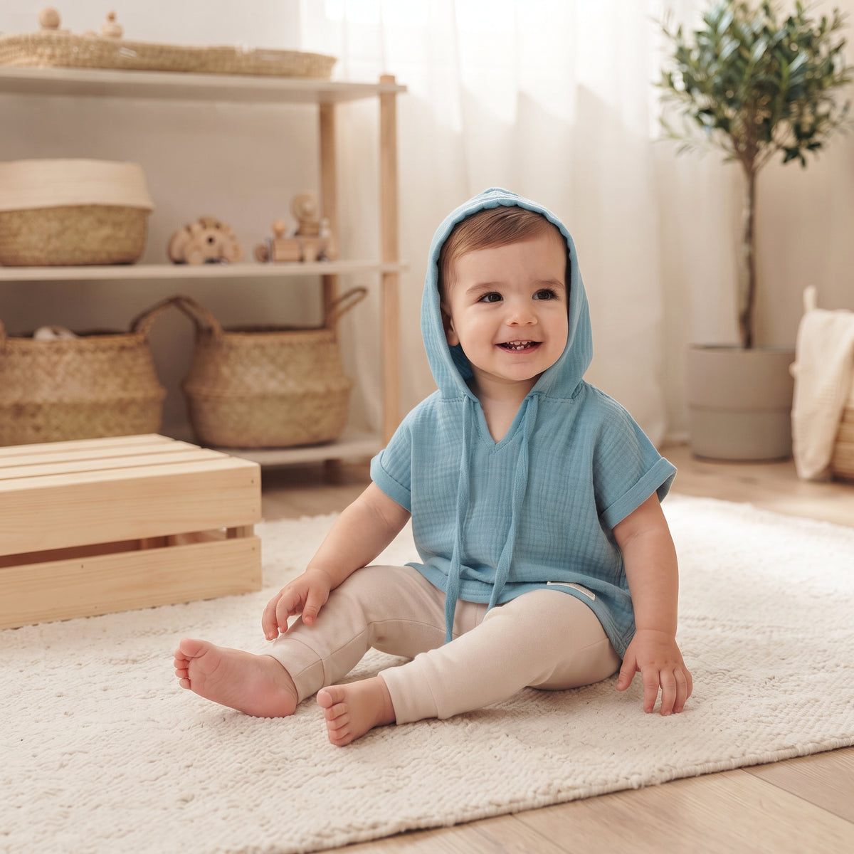 Mušlinasta majica s kapuco Monkey Mum® - Metin odtenek