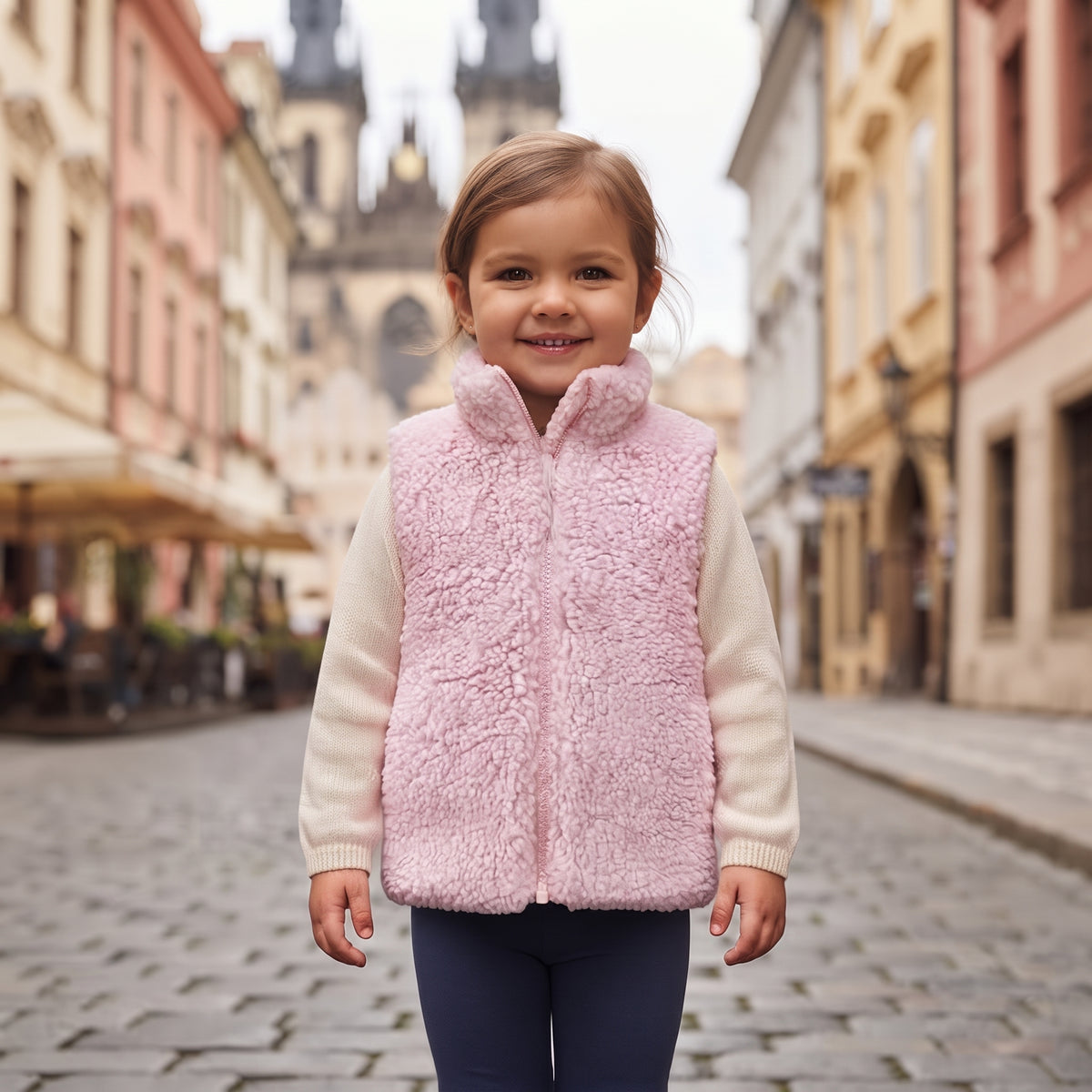 Vesta iz ovčjega flisa Monkey Mum®  - Roza