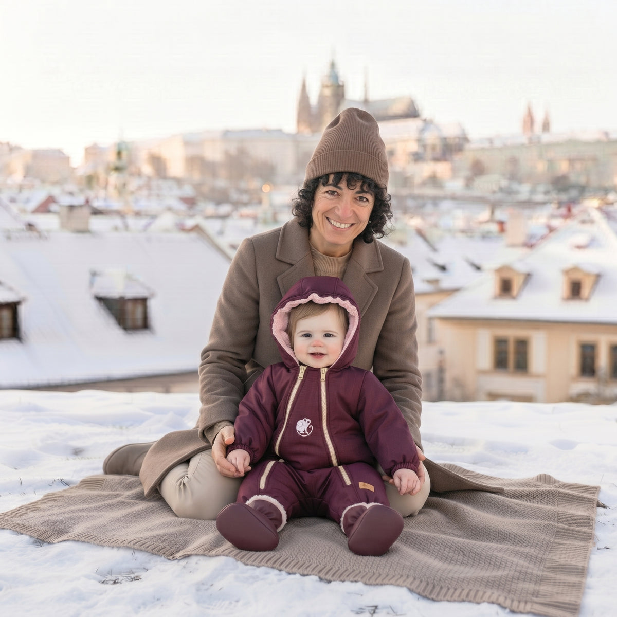 Monkey Mum® Otroški zimski softshell kombinezon s plišem - Vinsko rdeča Rdeča kapica - vel. 62/68, 74/80