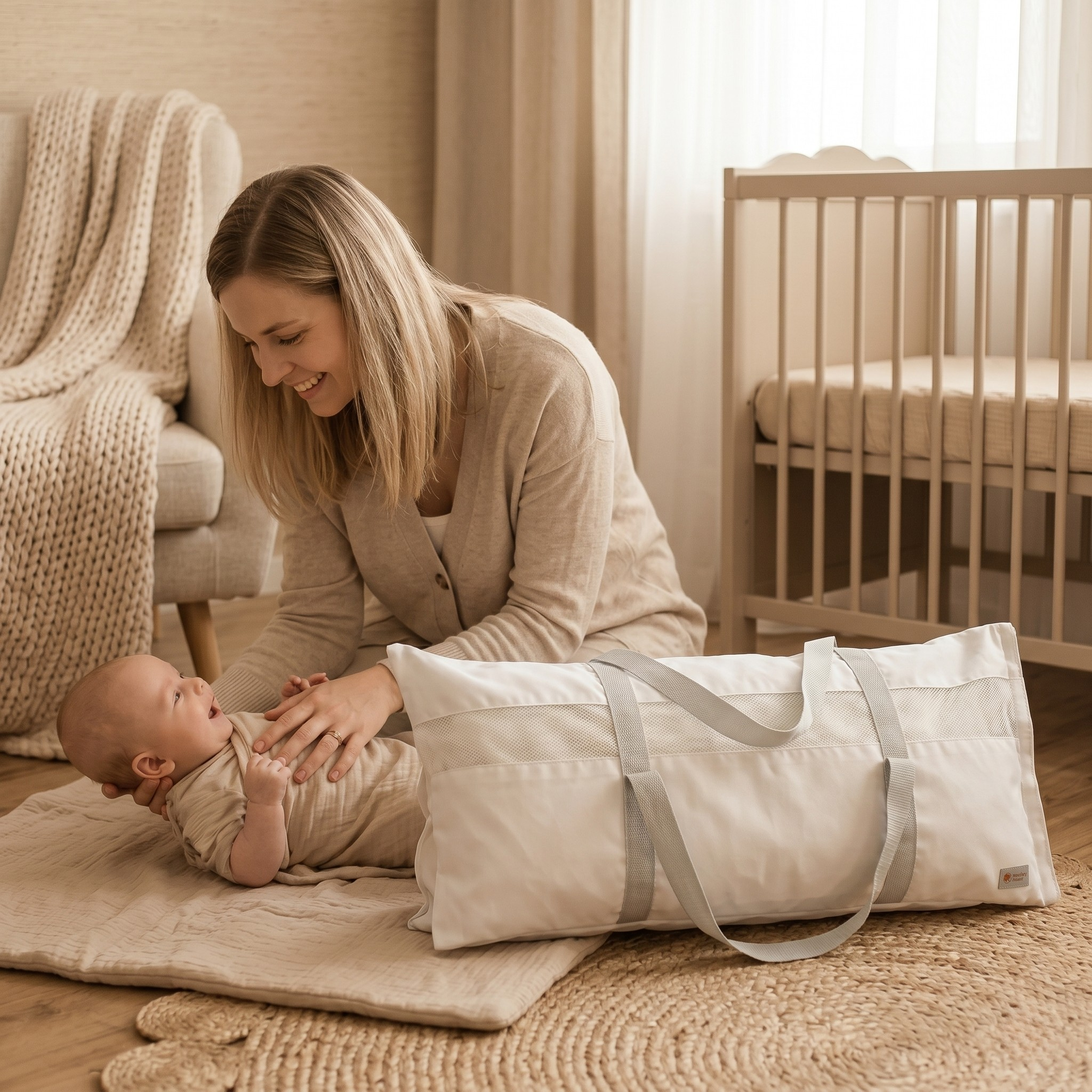 Potovalna vreča Monkey Mum® za posteljno zaščitno ograjo - svetlo siva