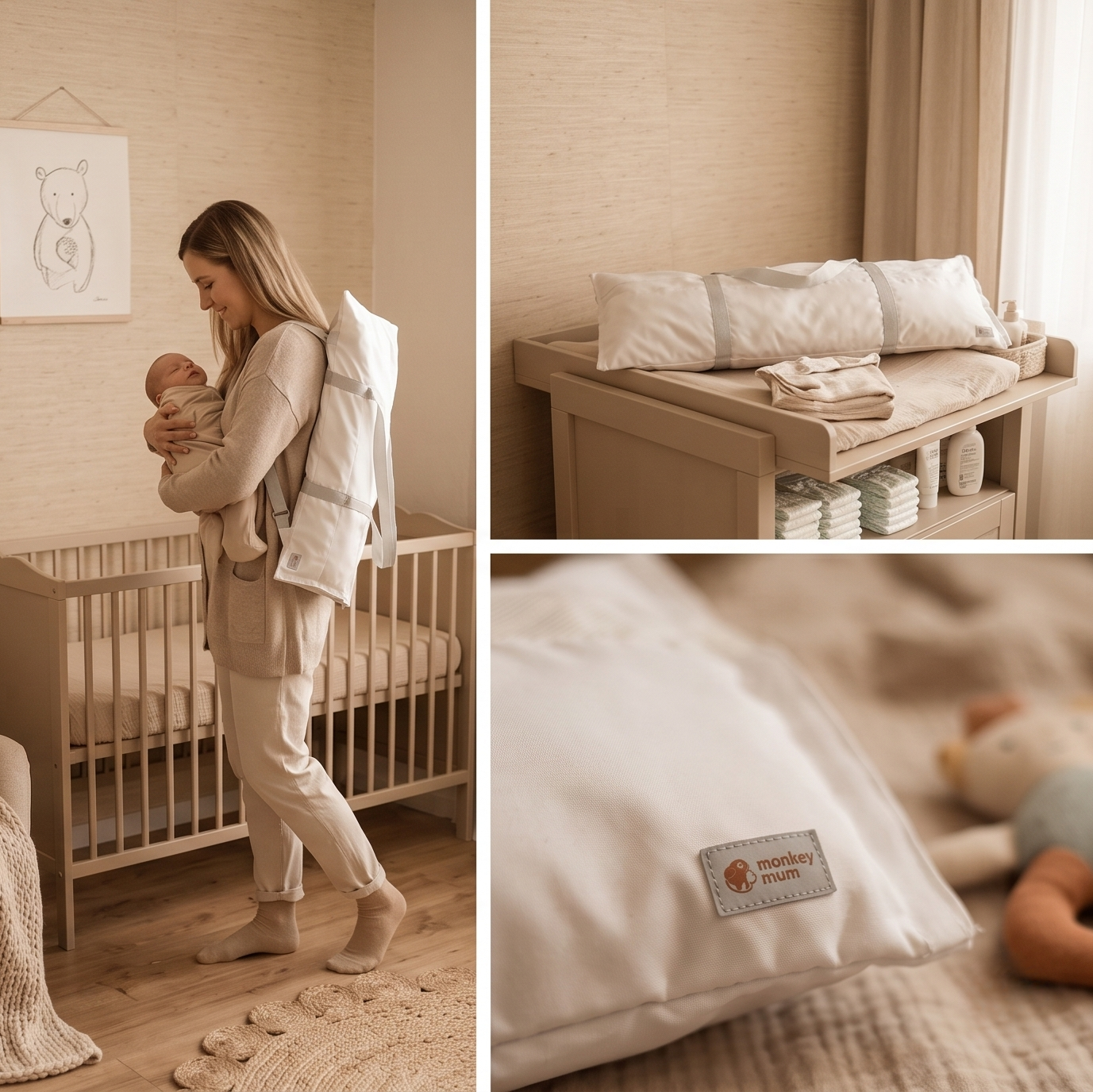 Potovalna vreča Monkey Mum® za posteljno zaščitno ograjo - svetlo siva