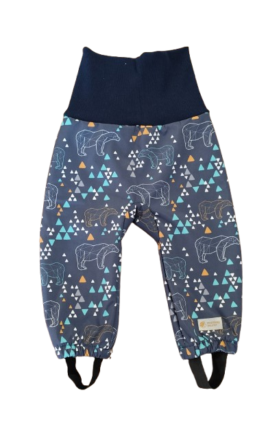 Otroške rastoče zimske softshell hlače z ovčjim flisom Monkey Mum® - Origami medved - Temno modre