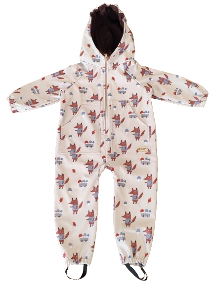Monkey Mum® Softshell kombinezon z membrano – Lisice na gobah - vel. 98/104, 110/116