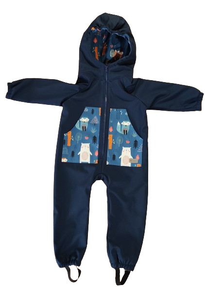 Monkey Mum® Softshell kombinezon z membrano – Nočno nebo z živalicami - vel. 98/104, 110/116