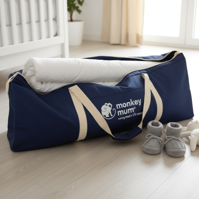 Velika potovalna torba Monkey Mum® za posteljne ograje - temno modra