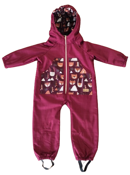 Monkey Mum® Otroški zimski softshell kombinezon s flisom - Vinska Rdeča kapica v gozdu - vel. 98/104, 110/116