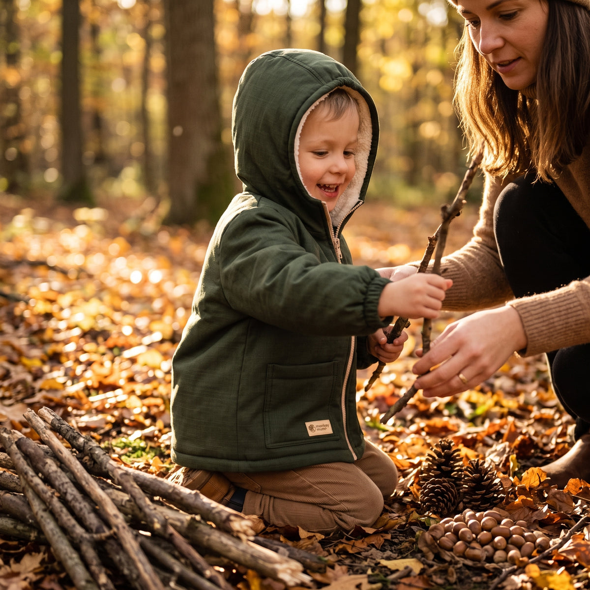 Otroška zimska softshell jakna s plišem Monkey Mum® - Kaki lovec