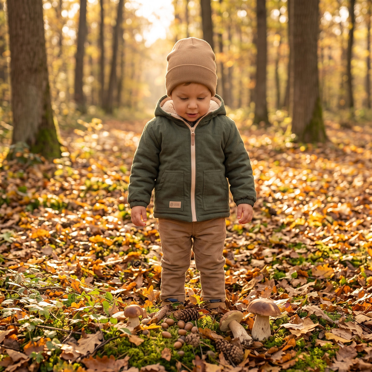 Otroška zimska softshell jakna s plišem Monkey Mum® - Kaki lovec
