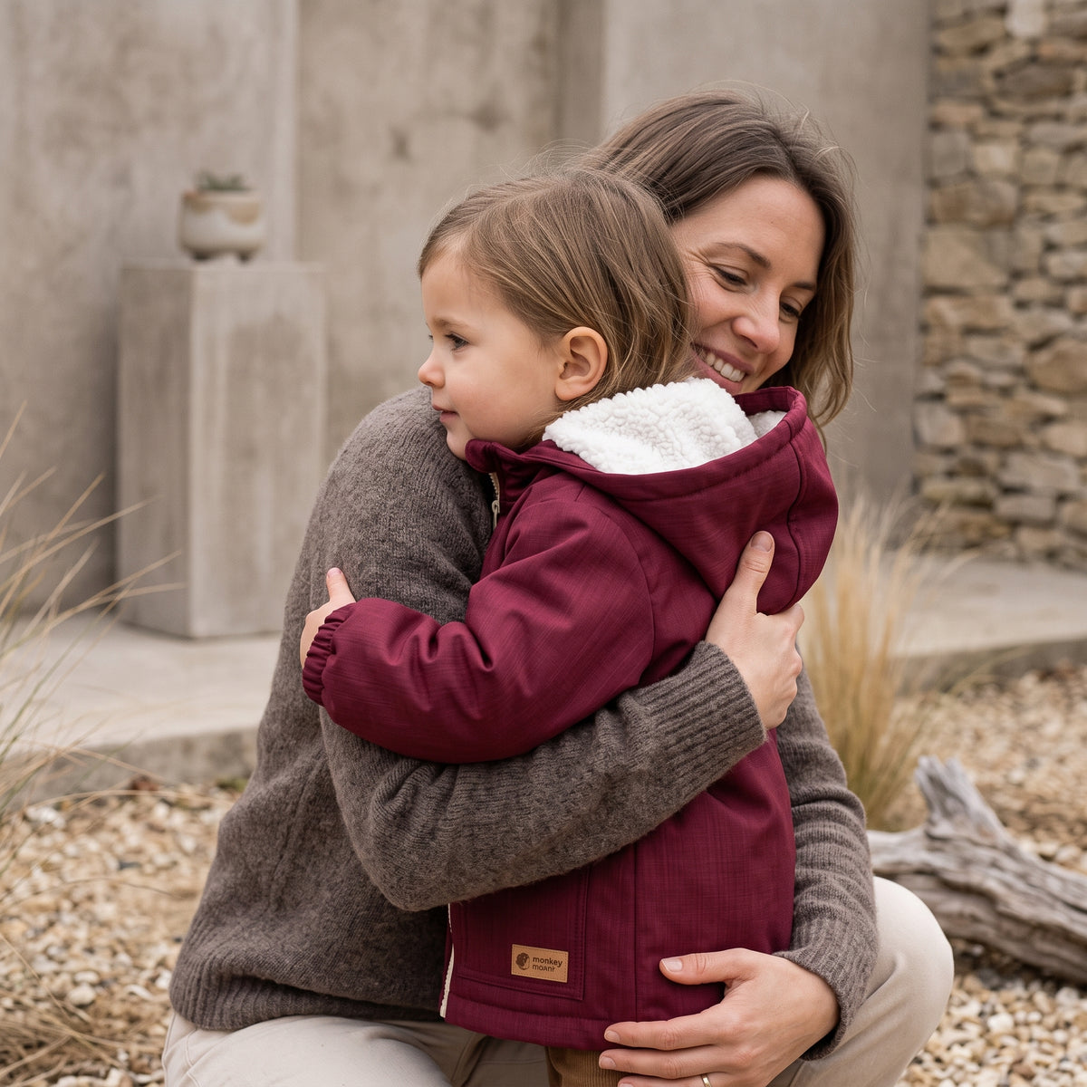 Otroška zimska softshell jakna z ovčko Monkey Mum® - Vinska Rdeča kapica