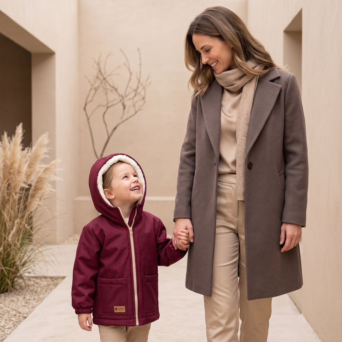 Otroška zimska softshell jakna z ovčko Monkey Mum® - Vinska Rdeča kapica