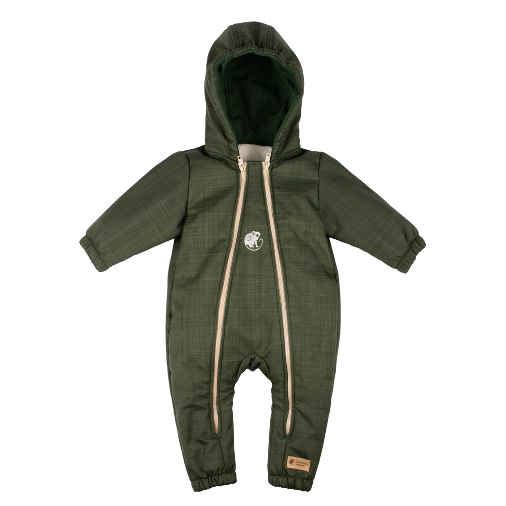 Monkey Mum® Otroški zimski softshell kombinezon s plišem - Kaki lovec - vel. 62/68, 74/80