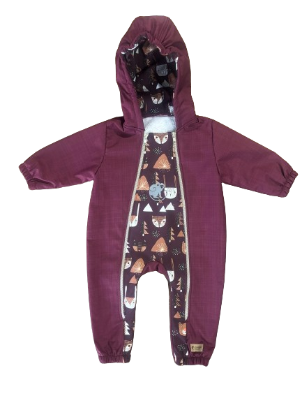 Monkey Mum® Otroški zimski softshell kombinezon s flisom - Vinska Rdeča kapica v gozdu - vel. 62/68, 74/80