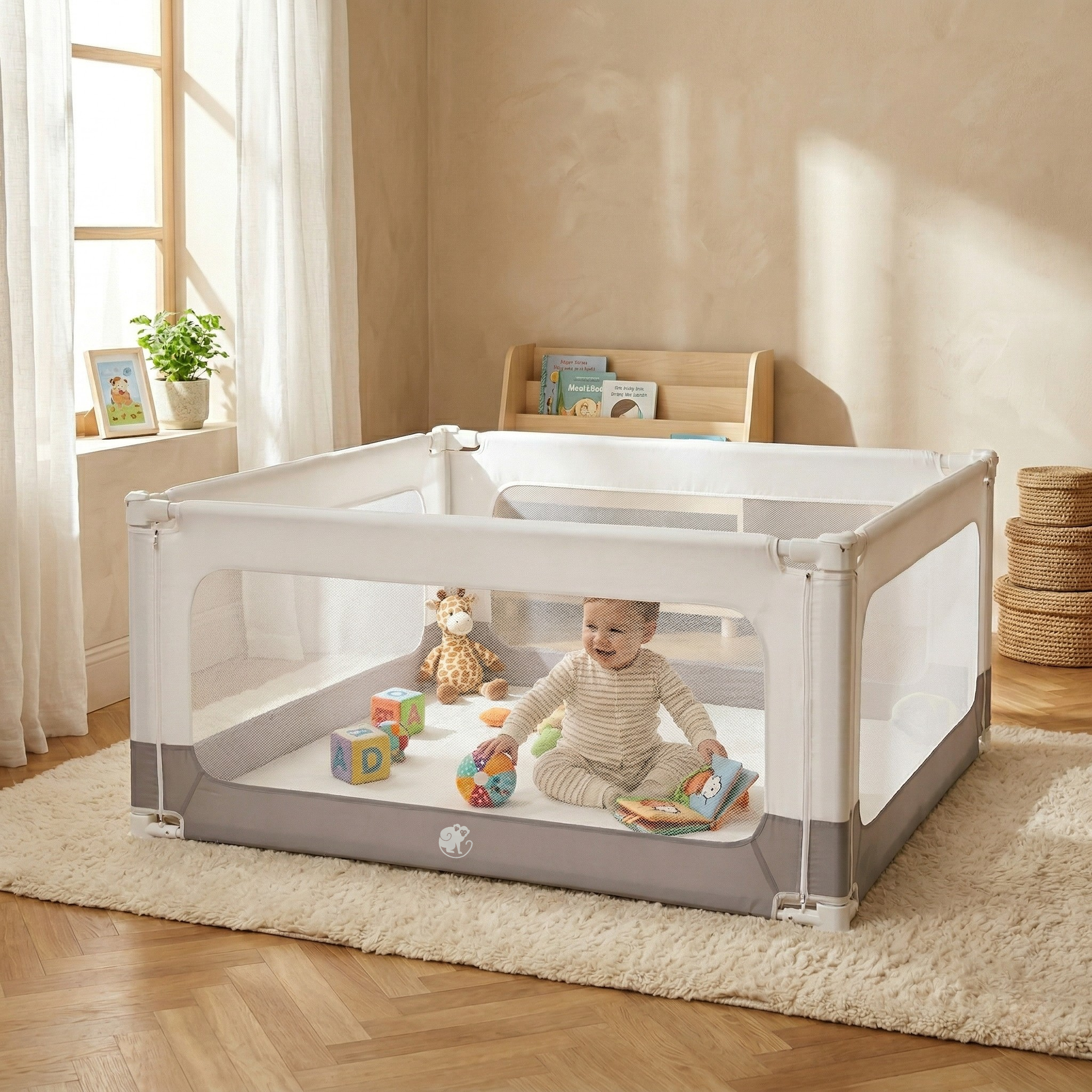 Posteljna ograja in ograjica Monkey Mum® 2v1 Smart - odprta